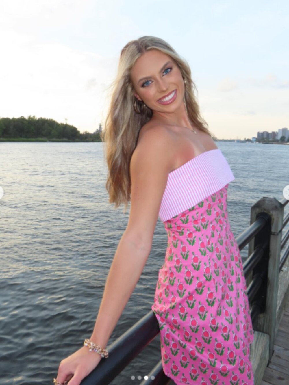 Mable Strapless Mixed Print Bright Pink Mini Dress Rush Babydoll Beach Sz L